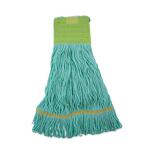 Picture of EcoMop Looped-End Mop Head, Recycled Fibers, Medium Size, Green, 12/Carton