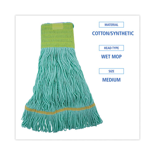 Picture of EcoMop Looped-End Mop Head, Recycled Fibers, Medium Size, Green, 12/Carton