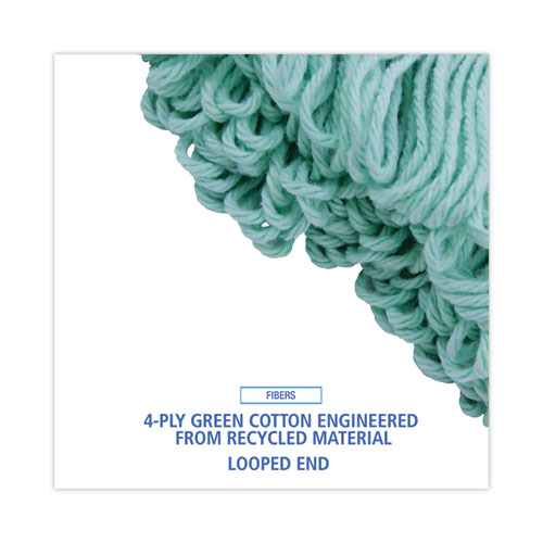 Picture of EcoMop Looped-End Mop Head, Recycled Fibers, Medium Size, Green, 12/Carton