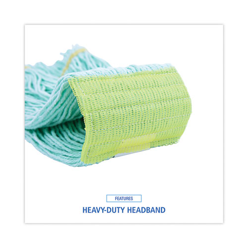 Picture of EcoMop Looped-End Mop Head, Recycled Fibers, Medium Size, Green, 12/Carton