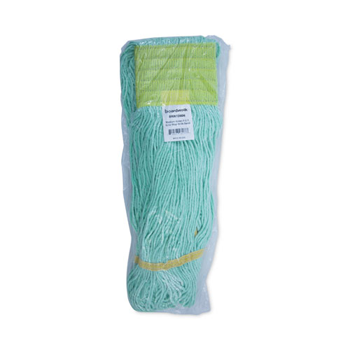 Picture of EcoMop Looped-End Mop Head, Recycled Fibers, Medium Size, Green, 12/Carton