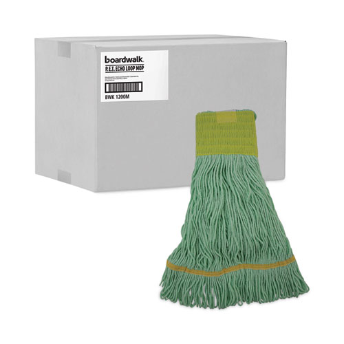 Picture of EcoMop Looped-End Mop Head, Recycled Fibers, Medium Size, Green, 12/Carton