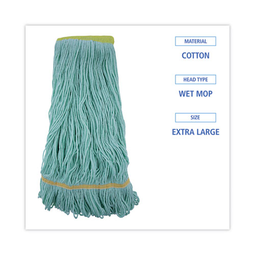 Picture of EcoMop Looped-End Mop Head, Recycled Fibers, Extra Large Size, Green, 12/CT