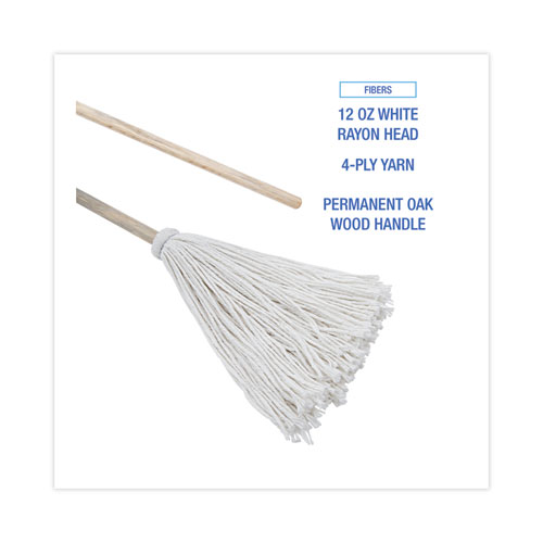 Picture of Handle/Deck Mops, #12 White Rayon Head, 48" Natural Wood Handle, 6/Pack