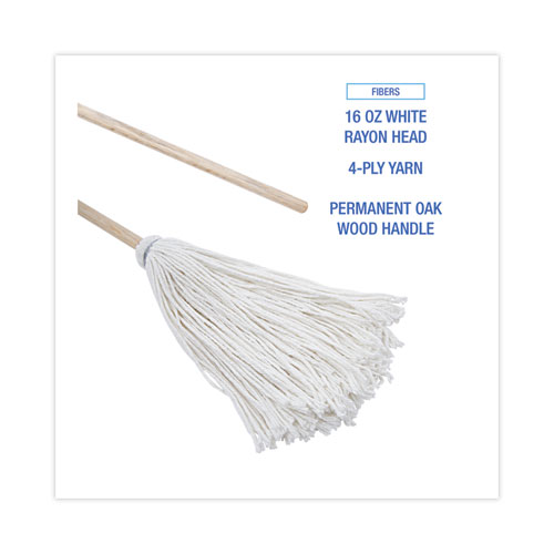 Picture of Handle/Deck Mops, #16 White Rayon Head, 48" Natural Wood Handle