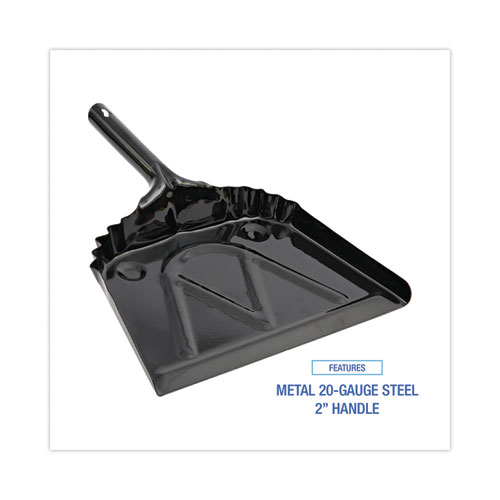 Picture of Metal Dust Pan, 12 x 14, 5" Handle, 20-Gauge Steel, Black, 12/Carton