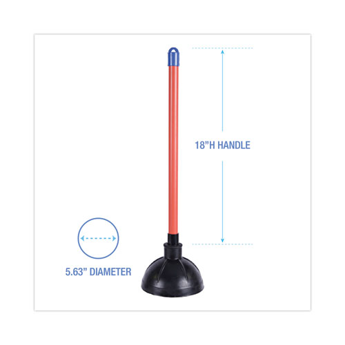 Picture of Toilet Plunger, 18" Plastic Handle, 5.63" dia, Red/Black, 6/Carton