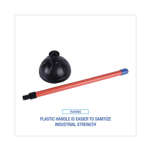 Picture of Toilet Plunger, 18" Plastic Handle, 5.63" dia, Red/Black, 6/Carton