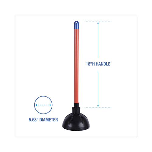 Picture of Toilet Plunger, 18" Plastic Handle, 5.63" dia, Red/Black