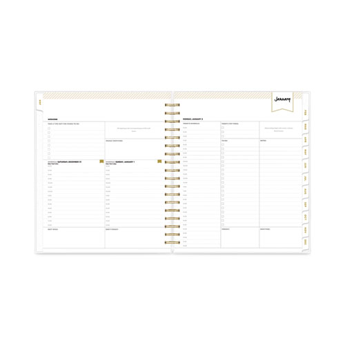 Picture of Day Designer Daily/Monthly Frosted Planner, Rugby Stripe Artwork, 10 x 8, Black/White Cover, 12-Month (July-June): 2024-2025