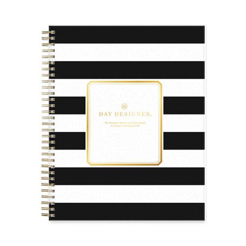 Picture of Day Designer Daily/Monthly Frosted Planner, Rugby Stripe Artwork, 10 x 8, Black/White Cover, 12-Month (July-June): 2024-2025