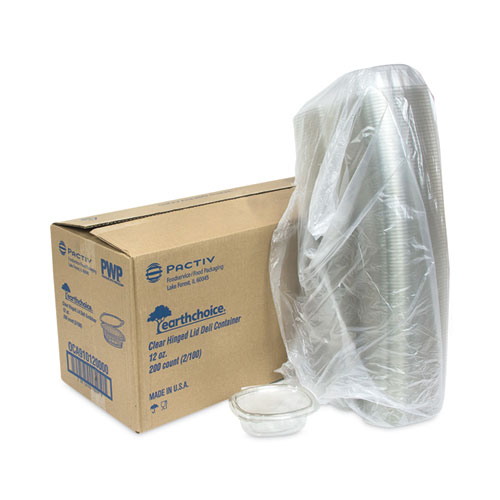 Picture of EarthChoice Recycled PET Hinged Container, 12 oz, 4.92 x 5.87 x 1.89, Clear, Plastic, 200/Carton