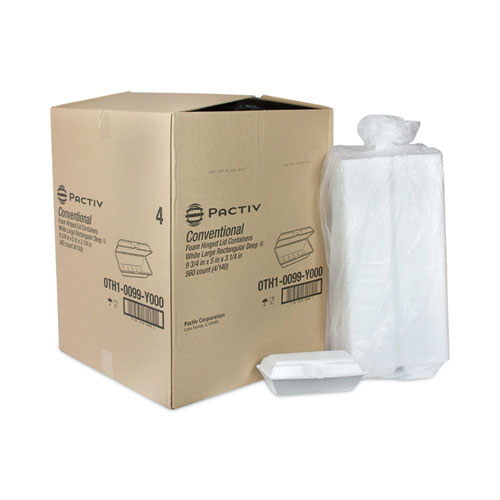 Picture of Foam Hinged Lid Containers, Single Tab Lock Hoagie, 9.75 x 5 x 3.25, White, 560/Carton