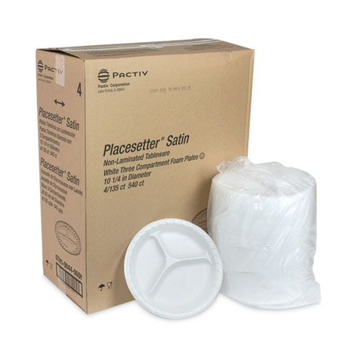 Picture of Placesetter Satin Non-Laminated Foam Dinnerware, 3-Compartment Plate, 10.25" dia, White, 540/Carton