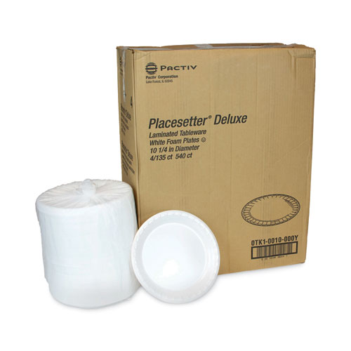 Picture of Placesetter Deluxe Laminated Foam Dinnerware, Plate, 10.25" dia, White, 540/Carton