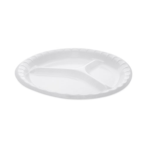 Picture of Placesetter Deluxe Laminated Foam Dinnerware, 3-Compartment Plate, 10.25" dia, White, 540/Carton