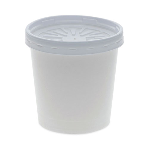 Picture of Paper Round Food Container and Lid Combo, 16 oz, 3.75" Diameter x 3.88h", White, 250/Carton