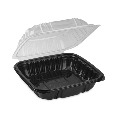 Picture of EarthChoice Vented Dual Color Microwavable Hinged Lid Container, 1-Compartment, 38oz, 8.5x8.5x3, Black/Clear, Plastic, 150/CT