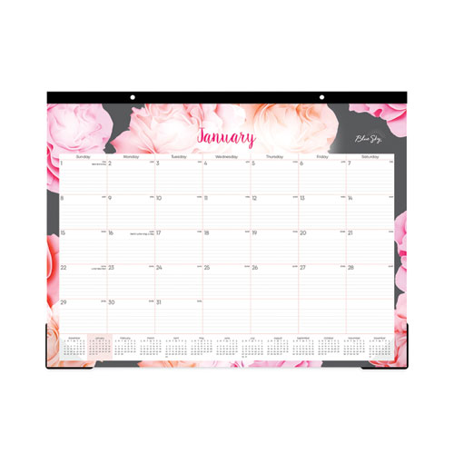 Picture of Joselyn Desk Pad, Rose Artwork, 22 x 17, White/Pink/Peach Sheets, Black Binding, Clear Corners, 12-Month (Jan-Dec): 2024