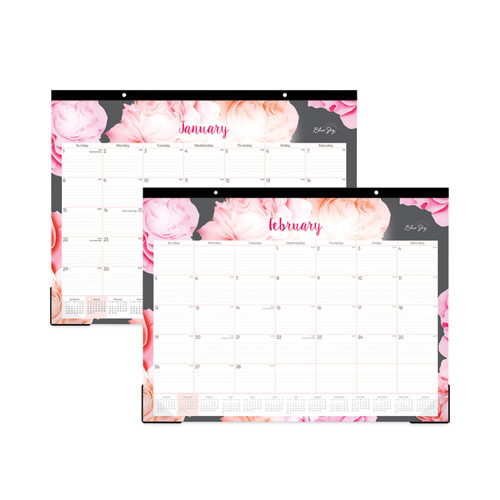 Picture of Joselyn Desk Pad, Rose Artwork, 22 x 17, White/Pink/Peach Sheets, Black Binding, Clear Corners, 12-Month (Jan to Dec): 2025