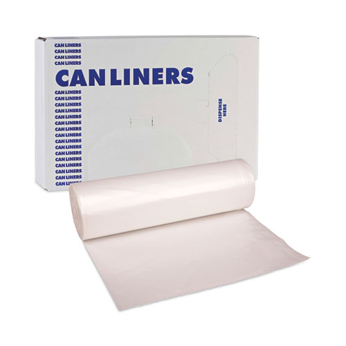 Picture of High-Density Can Liners, 60 gal, 19 mic, 38" x 58", Natural, Perforated Roll, 25 Bags/Roll, 6 Rolls/Carton