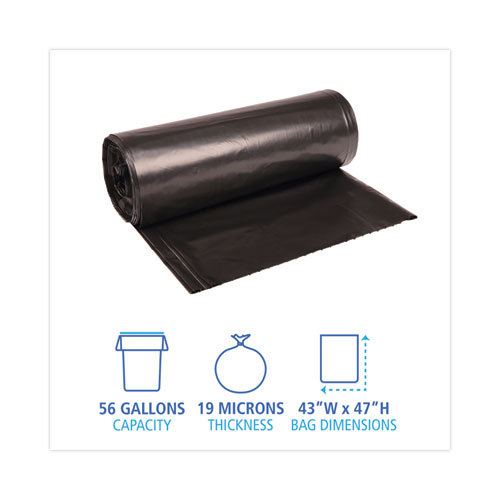 Picture of High-Density Can Liners, 56 gal, 19 mic, 43" x 47", Black, Perforated Roll, 25 Bags/Roll, 6 Rolls/Carton