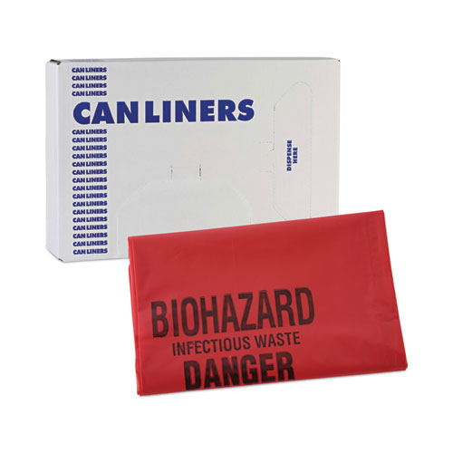 Picture of Linear Low Density Health Care Trash Can Liners, 16 gal, 1.3 mil, 24" x 32", Red, Flat Pack, 250/Carton