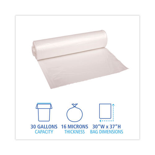 Picture of High Density Industrial Can Liners Coreless Rolls, 30 gal, 16 mic, 30" x 37", Natural, Perforated, 25 Bags/Roll, 20 Rolls/CT