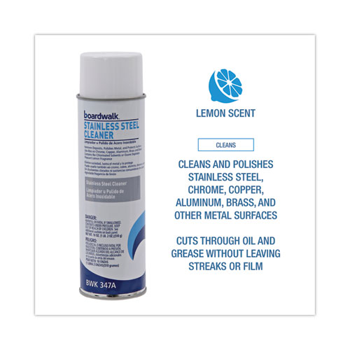 Picture of Stainless Steel Cleaner and Polish, Water-in-Oil Based, Lemon Scent, 18 oz Aerosol Spray, 12/Carton