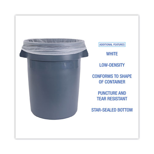 Picture of Low-Density Waste Can Liners, 30 gal, 0.5 mil, 30" x 36", White, Perforated Roll, 10 Bags/Roll, 20 Rolls/Carton