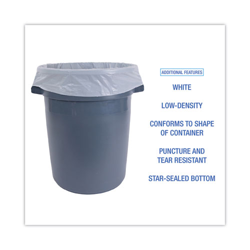 Picture of Low-Density Waste Can Liners, 55 gal, 0.5 mil, 38" x 58", White, Perforated Roll, 10 Bags/Roll, 10 Rolls/Carton