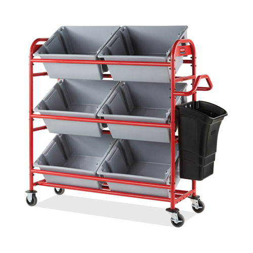 Picture of Tote Picking Cart, Metal, 3 Shelves, 450 lb Capacity, 57" x 18.5" x 55", Red