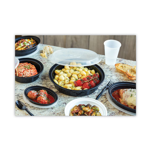 Picture of Newspring VERSAtainer Microwavable Containers, 16 oz, 6" Diameter, Black/Clear, Plastic, 150/Carton