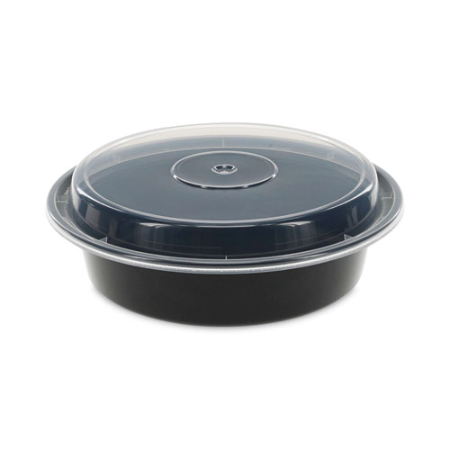 Picture of Newspring VERSAtainer Microwavable Containers, 24 oz, 7" Diameter, Black/Clear, Plastic, 150/Carton