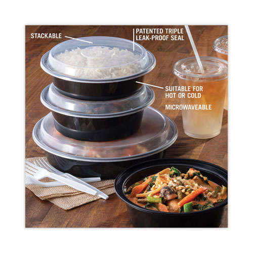 Picture of Newspring VERSAtainer Microwavable Containers, 24 oz, 7" Diameter, Black/Clear, Plastic, 150/Carton