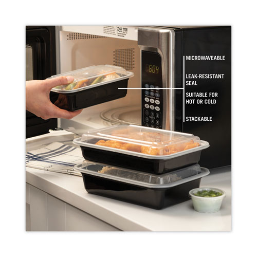 Picture of Newspring VERSAtainer Microwavable Containers, 24 oz, 5 x 7.25 x 2, Black/Clear, Plastic, 150/Carton