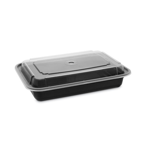 Picture of Newspring VERSAtainer Microwavable Containers, 28 oz, 8.8 x 6 x 2, Black Base/Clear Lid, Plastic, 150/Carton