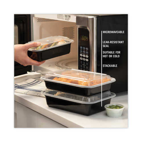 Picture of Newspring VERSAtainer Microwavable Containers, 38 oz, 8.8 x 6 x 2.5, Black/Clear, Plastic, 150/Carton