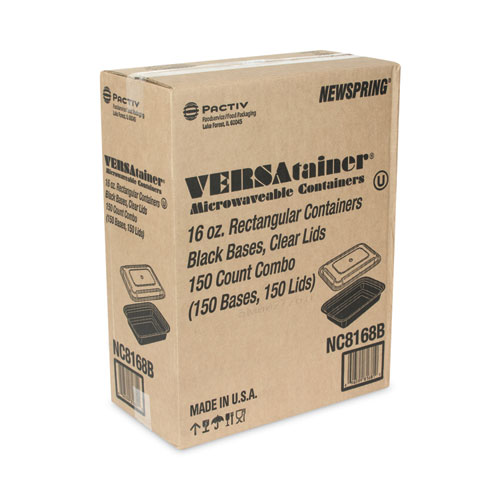 Picture of Newspring VERSAtainer Microwavable Containers, 16 oz, 5 x 7.25 x 1.5, Black/Clear, Plastic, 150/Carton