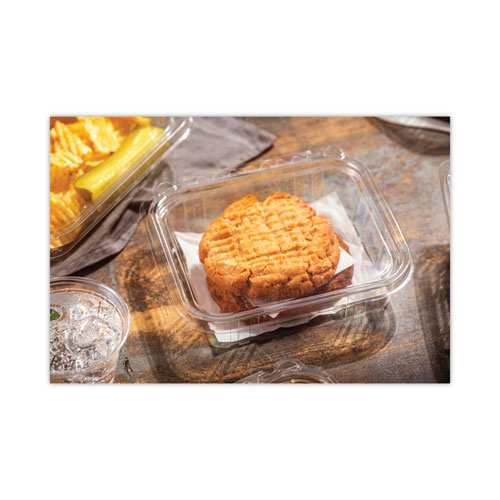 Picture of EarthChoice Tamper Evident Recycled Hinged Lid Deli Container, 16 oz, 5.38 x 4.5 x 2.63, Clear, Plastic, 304/Carton