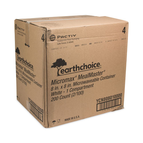 Picture of EarthChoice SmartLock Microwavable MFPP Hinged Lid Container, 8.31 x 8.35 x 3.1, White, Plastic, 200/Carton