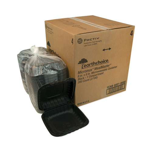 Picture of EarthChoice SmartLock Microwavable MFPP Hinged Lid Container, 8.31 x 8.35 x 3.1, Black, Plastic, 200/Carton