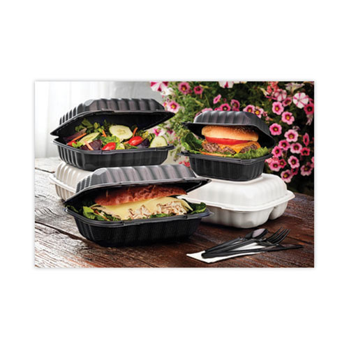 Picture of EarthChoice SmartLock Microwavable MFPP Hinged Lid Container, 8.31 x 8.35 x 3.1, Black, Plastic, 200/Carton