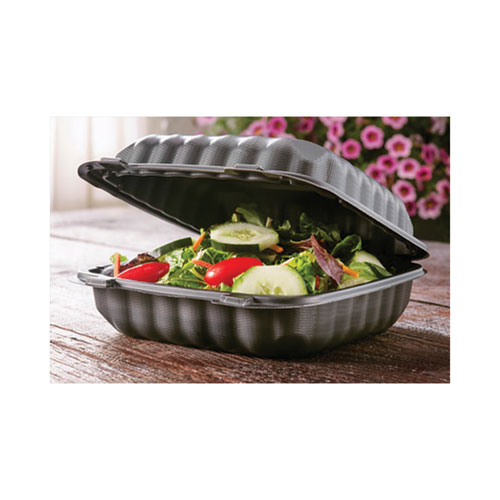 Picture of EarthChoice SmartLock Microwavable MFPP Hinged Lid Container, 8.31 x 8.35 x 3.1, Black, Plastic, 200/Carton