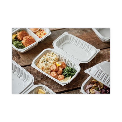 Picture of EarthChoice Vented Microwavable MFPP Hinged Lid Container, 9 x 6 x 3.1, White, Plastic, 170/Carton