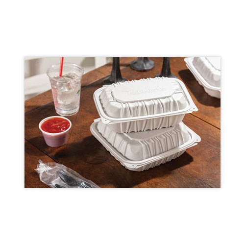 Picture of EarthChoice Vented Microwavable MFPP Hinged Lid Container, 9 x 6 x 3.1, White, Plastic, 170/Carton