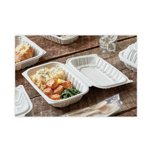 Picture of EarthChoice Vented Microwavable MFPP Hinged Lid Container, 9 x 6 x 2.75, White, Plastic, 170/Carton