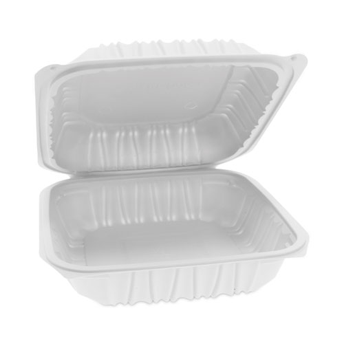Picture of EarthChoice Vented Microwavable MFPP Hinged Lid Container, 8.5 x 8.5 x 3.1, White, Plastic, 146/Carton
