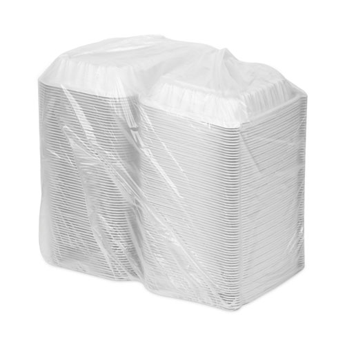 Picture of EarthChoice Vented Microwavable MFPP Hinged Lid Container, 8.5 x 8.5 x 3.1, White, Plastic, 146/Carton