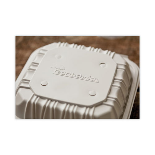 Picture of EarthChoice Vented Microwavable MFPP Hinged Lid Container, 8.5 x 8.5 x 3.1, White, Plastic, 146/Carton